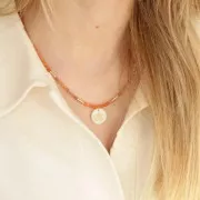 Cuentas tubos con estampados 9x3.5 mm - Dorado con oro fino x5