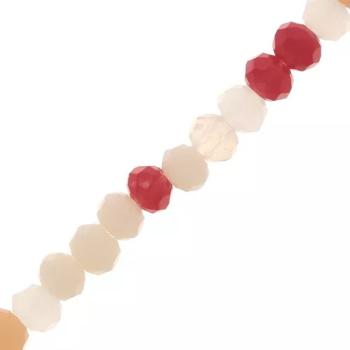 Redondas planas facetadas 3x2 mm - Rouge - Rose clair - Ecru x43cm