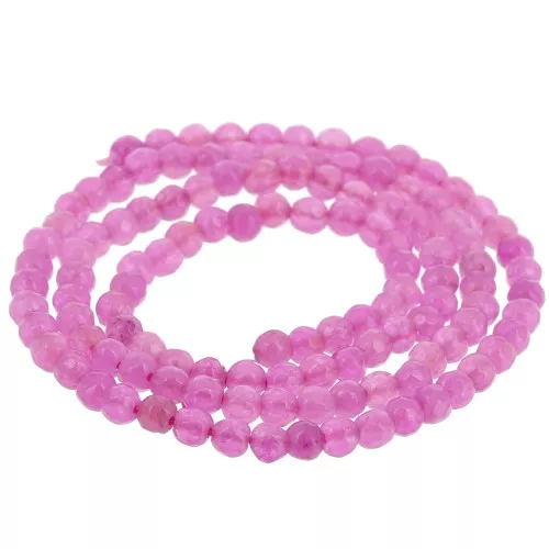 Cuentas Redondas facetadas 3 mm piedra gema ágata tintada - Magenta x36cm