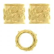 Cuenta tubo flores 6x7mm con gran agujero 4.5 mm Plata 925 Dorado con oro fino x1