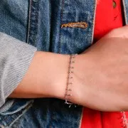 Cadena eslabón pulsera - resina epoxi 6 mm - Gris letenjuelas - Acero inox x90cm