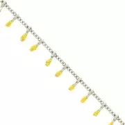 Cadena eslabón pulsera - resina epoxi 6mm - Amarillo lentejuelas Acero inox x90cm