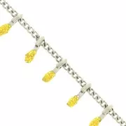 Cadena eslabón pulsera - resina epoxi 6mm - Amarillo lentejuelas Acero inox x90cm
