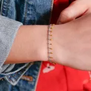 Cadena eslabón pulsera - resina epoxi 6mm - Amarillo lentejuelas Acero inox x90cm