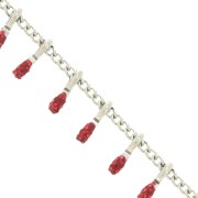 Cadena eslabón pulsera - resina epoxi 6 mm - Rojo lentejuelas - Acero inox x90cm