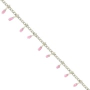 Cadena eslabón pulsera - resina epoxi 6mm - Rosa lentejuelas - Acero inox x90cm