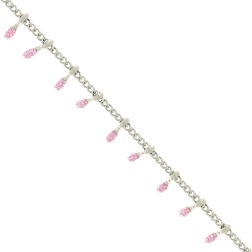 Cadena eslabón pulsera - resina epoxi 6mm - Rosa lentejuelas - Acero inox x90cm