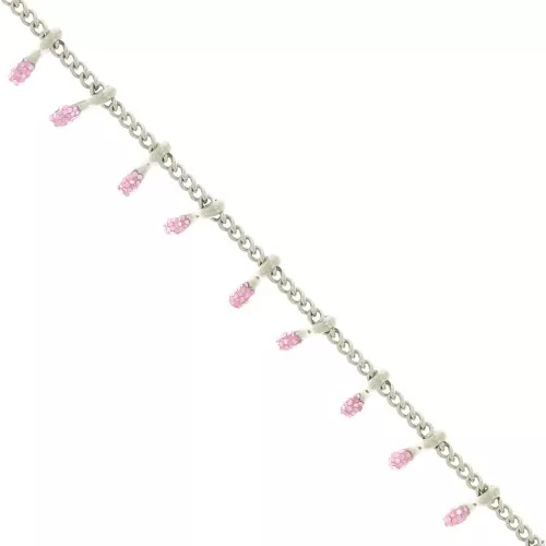 Cadena eslabón pulsera - resina epoxi 6mm - Rosa lentejuelas - Acero inox x90cm