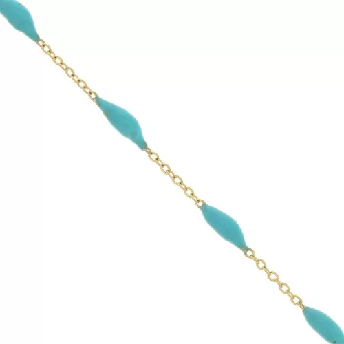 Cadena eslabón Forçat - resina epoxi 2.6 mm - Turqesa- Acero inox dorado x90cm