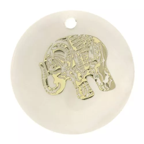 Dije redondo 16 mm de nácar y estampado éléphant resinado - Dorado - Natural x1