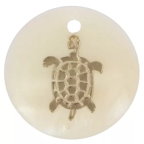 Sequin rond 16 mm de nácar y estampado tortuga resinado - Dorado - Natural x1