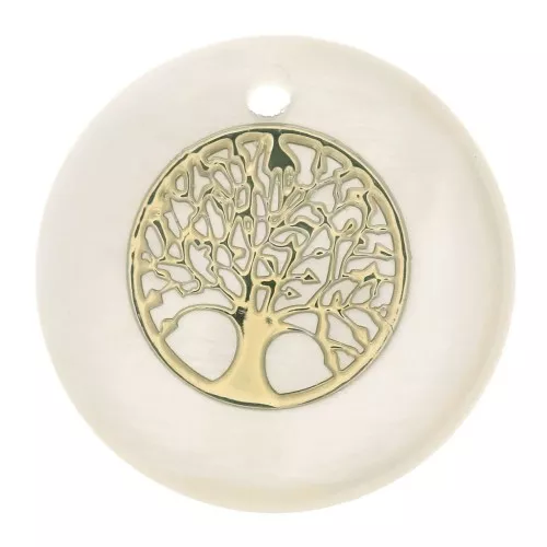 Sequin rond 16 mm de nácar y estampado arbol de vida resinado Dorado - Natural x1