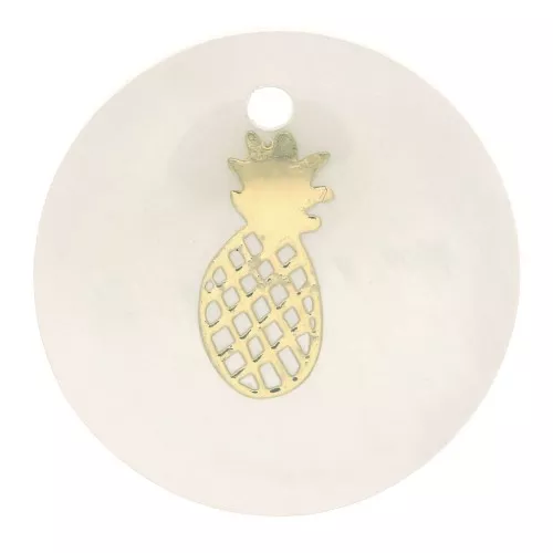 Sequin rond 16 mm de nácar y estampado piña resinado - Dorado - Natural x1