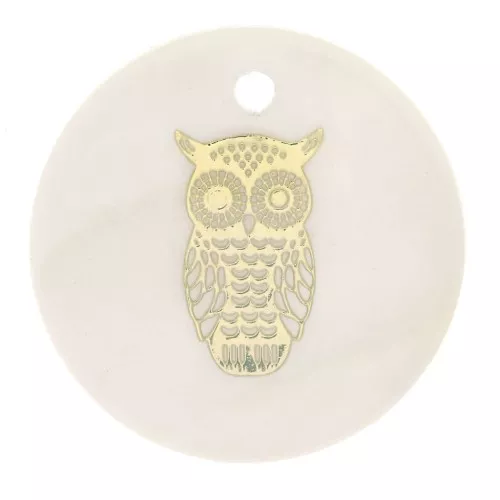 Sequin rond 16 mm de nácar y estampado búho resinado - Dorado - Natural x1