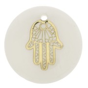 Colgante redondo 25 mm de nácar estampado mano Fatma resinado Dorado - Natural x1|raw }}