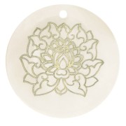 Colgante redondo 30 mm de nácar y estampado flor resinado - Dorado - Natural x1|raw }}