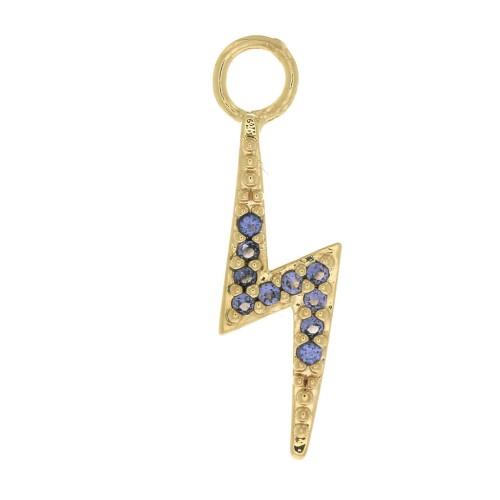 Dije relámpago con óxido de zirconio 19x5 mm Azul - Chapado de Oro 3 micras