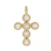 Dije cruz con óxido de zirconio 11x7 mm - Crystal - Chapado de Oro 3 micras