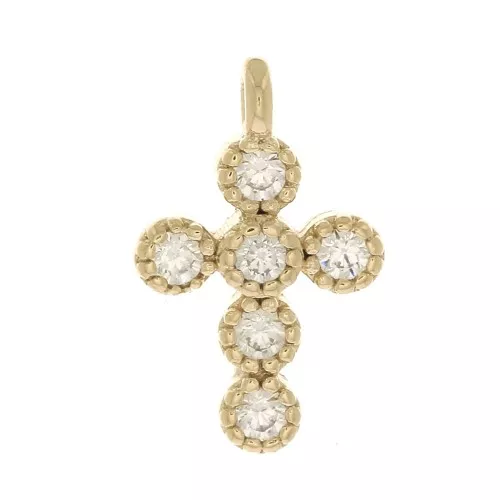 Dije cruz con óxido de zirconio 11x7 mm - Crystal - Chapado de Oro 3 micras