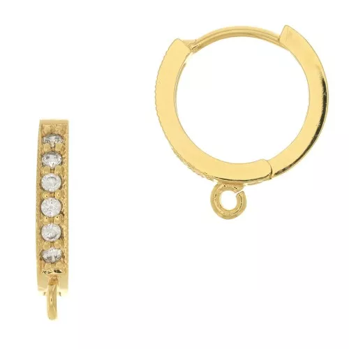 Aros pendientes con óxido de zirconio - anilla abierta 12 mm - Dorado con oro x2
