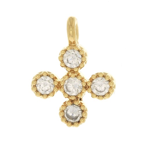 Mini dije cruz 9x7 mm con óxido de zirconio 1.3 mm - Dorado con oro fino - Crystal x1