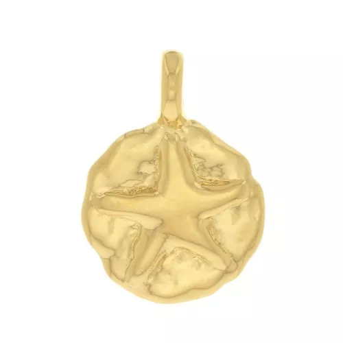 Dije redondo irregular estampado estrella del mar 9 mm - Dorado con oro fino x1