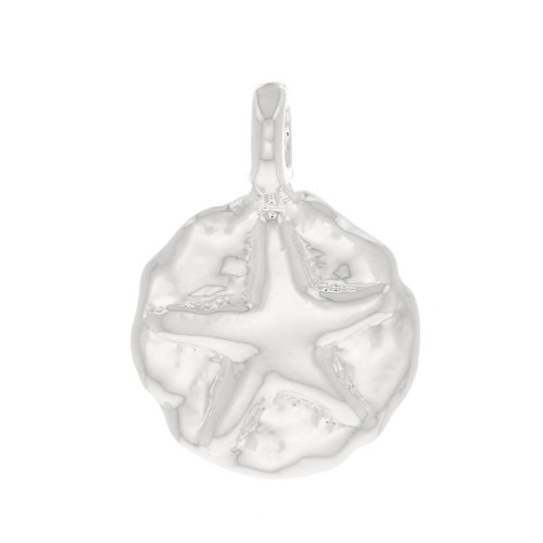 Dije redondo irregular estampado estrella del mar 9 mm - Chapado Plata fino x1
