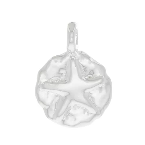 Dije redondo irregular estampado estrella del mar 9 mm - Chapado Plata fino x1