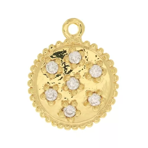 Dije redondo estampado con óxido de zirconio 11 mm - Dorado con oro fin Crystal x1