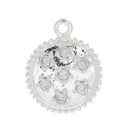 Dije redondo estampado con óxido de zirconio 11 mm - Chapado Plata fino - Crystal x1|raw }}