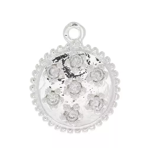 Dije redondo estampado con óxido de zirconio 11 mm - Chapado Plata fino - Crystal x1