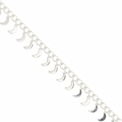 Cadena eslabón Rombo con pequeñas lunas 6.75 mm - chapado en plata fina x50cm