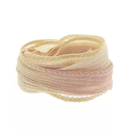 Cinta de seda 10 mm - Tie and dye - Crème - Rose pâle x85cm