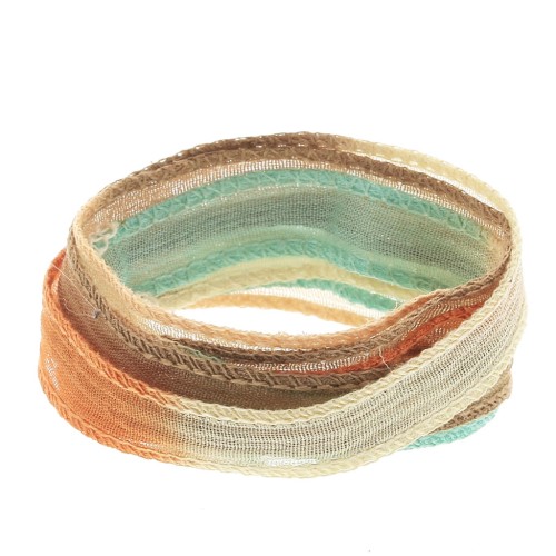 Cinta de seda 10 mm - Tie and dye - Bleu clair - Marron - Orange x85cm