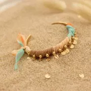 Cinta de seda 10 mm - Tie and dye - Bleu clair - Marron - Orange x85cm