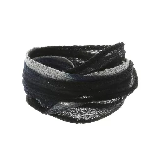 Cinta de seda 10 mm - Tie and dye - Negro - Gris - Bleu oscuro x85cm
