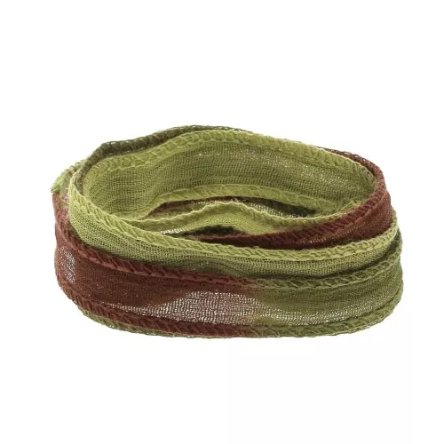Cinta de seda 10 mm - Tie and dye - Vert olive - Vert clair - Marron x85cm