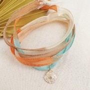 Cinta de seda 10 mm - Tie and dye - Vert olive - Vert clair - Marron x85cm