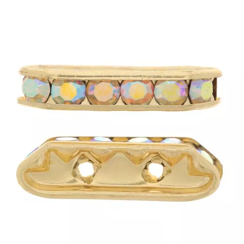 Rondel strass puente 21x6 mm dorado Crystal AB 2 agujeros x1