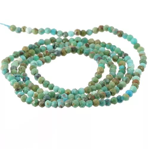 Cuentas redondas facetadas 2 mm piedra gema - Turquesa natural x40cm