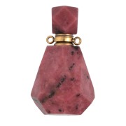 Frasco de perfume con colgante de piedra 37x21 mm Rhodonite Acero inox dorado x1