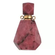 Frasco de perfume con colgante de piedra 37x21 mm Rhodonite Acero inox dorado x1