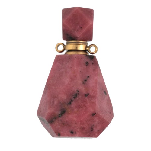 Frasco de perfume con colgante de piedra 37x21 mm Rhodonite Acero inox dorado x1