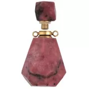 Frasco de perfume con colgante de piedra 37x21 mm Rhodonite Acero inox dorado x1
