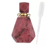 Frasco de perfume con colgante de piedra 37x21 mm Rhodonite Acero inox dorado x1