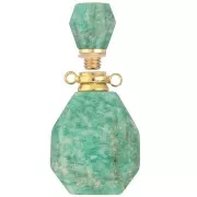 Colgante de piedra preciosa para frasco de perfume 39x20 mm Amazonita Acero inoxidable Dorado x1