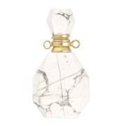 Frasco de perfume con colgante de piedra 38x20 mm - Howlite - Acero inox Dorado x1