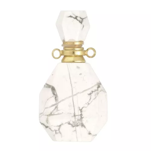 Frasco de perfume con colgante de piedra 38x20 mm - Howlite - Acero inox Dorado x1