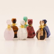 Frasco de perfume con colgante de piedra 38x20 mm - Howlite - Acero inox Dorado x1