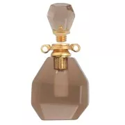 Frasco de perfume con colgante de piedra 37x20mm - Quartz fumé - Acero inox oro x1